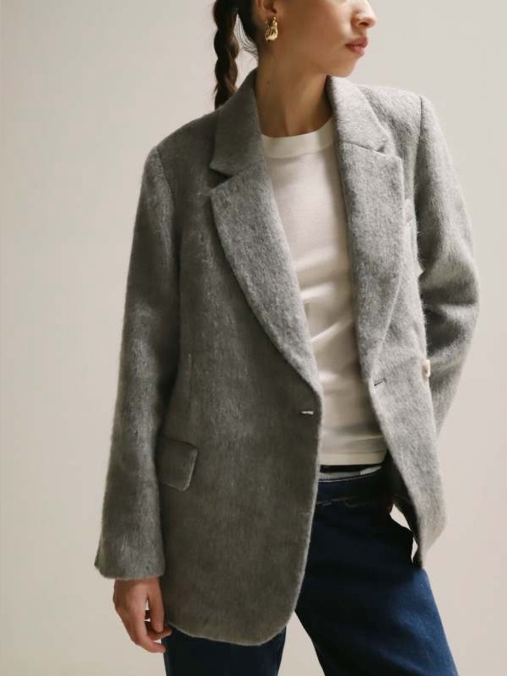 ASTR the label Wool Blend Kindra Coat gray fuzzy cozy minimalist streetwear L